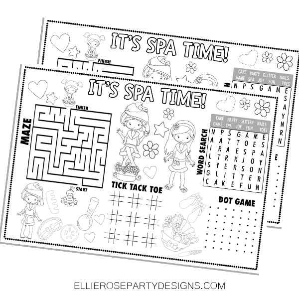 Spa coloring activity placemat instant download