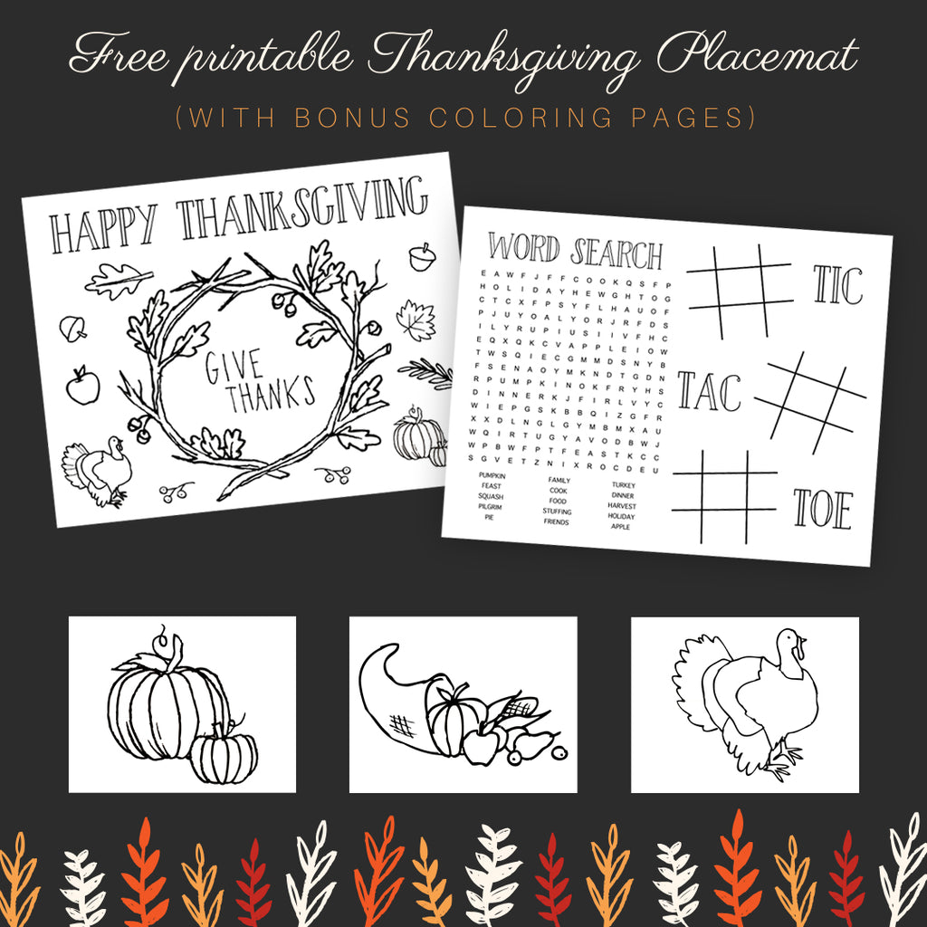 Free printable thanksgiving placemat for kids coloring pages scriptiva paper studio