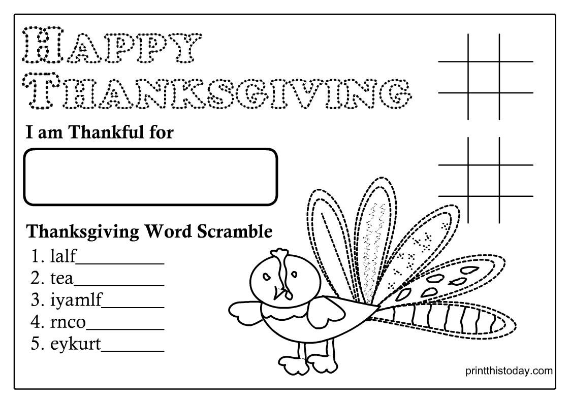 Free printable thanksgiving placemats for kids