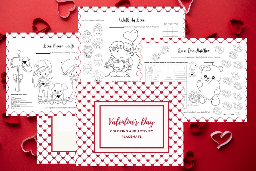 Free printable valentines day coloring pages and activity placemats