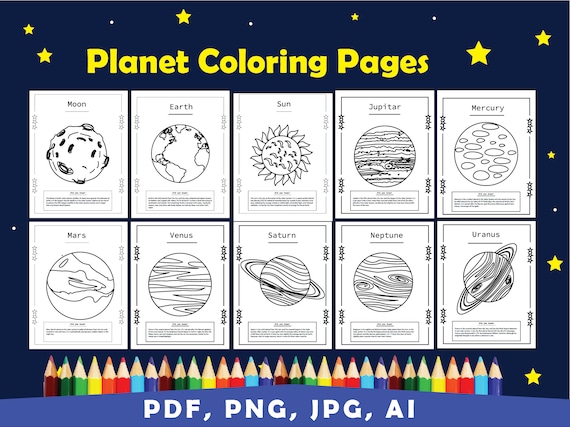 Planet coloring pages space solar system coloring book space activity sheets printable instant download