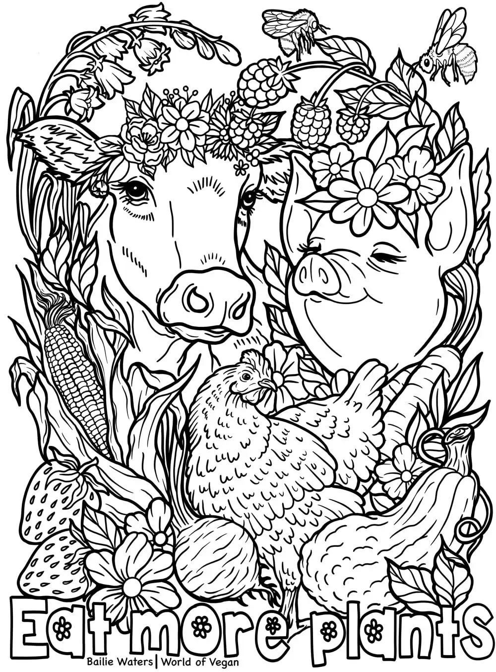 Printable vegan coloring pageâa mindfulness activity for kids