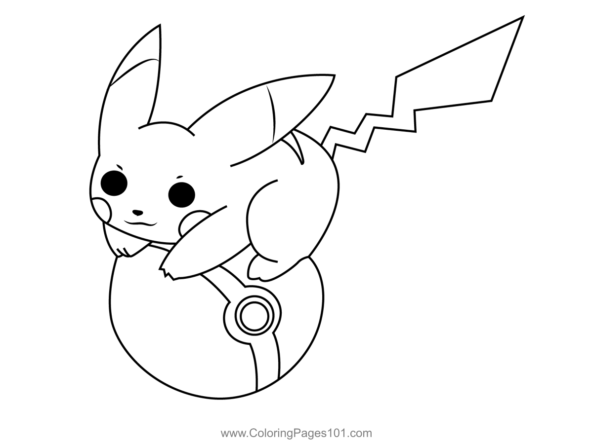 Pikachu with pokeball coloring page for kids