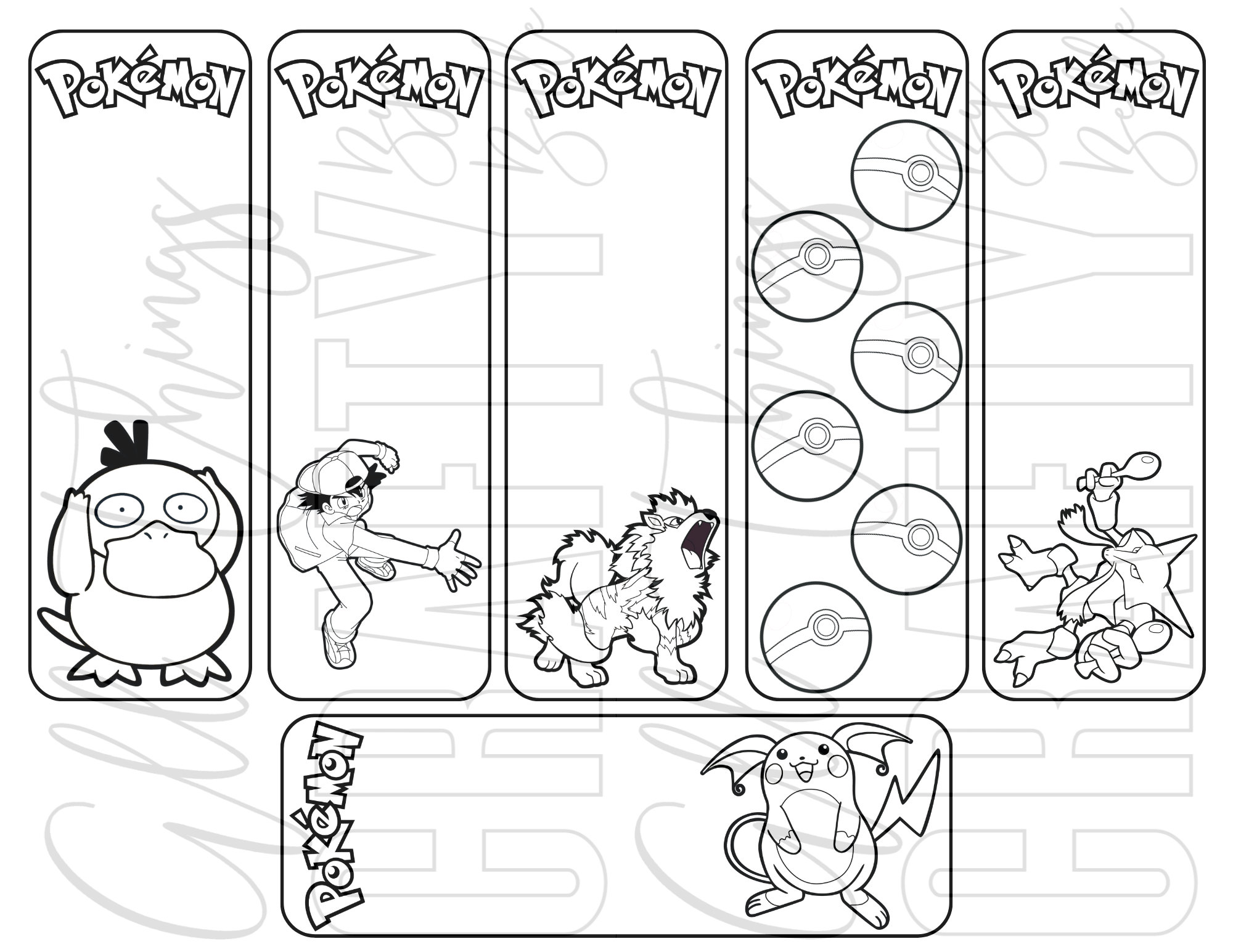 Pokemon printable coloring bookmarks pdf files individual bookmarks