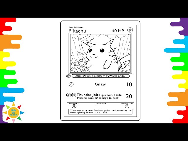 Pokãon trading card coloring pikachu