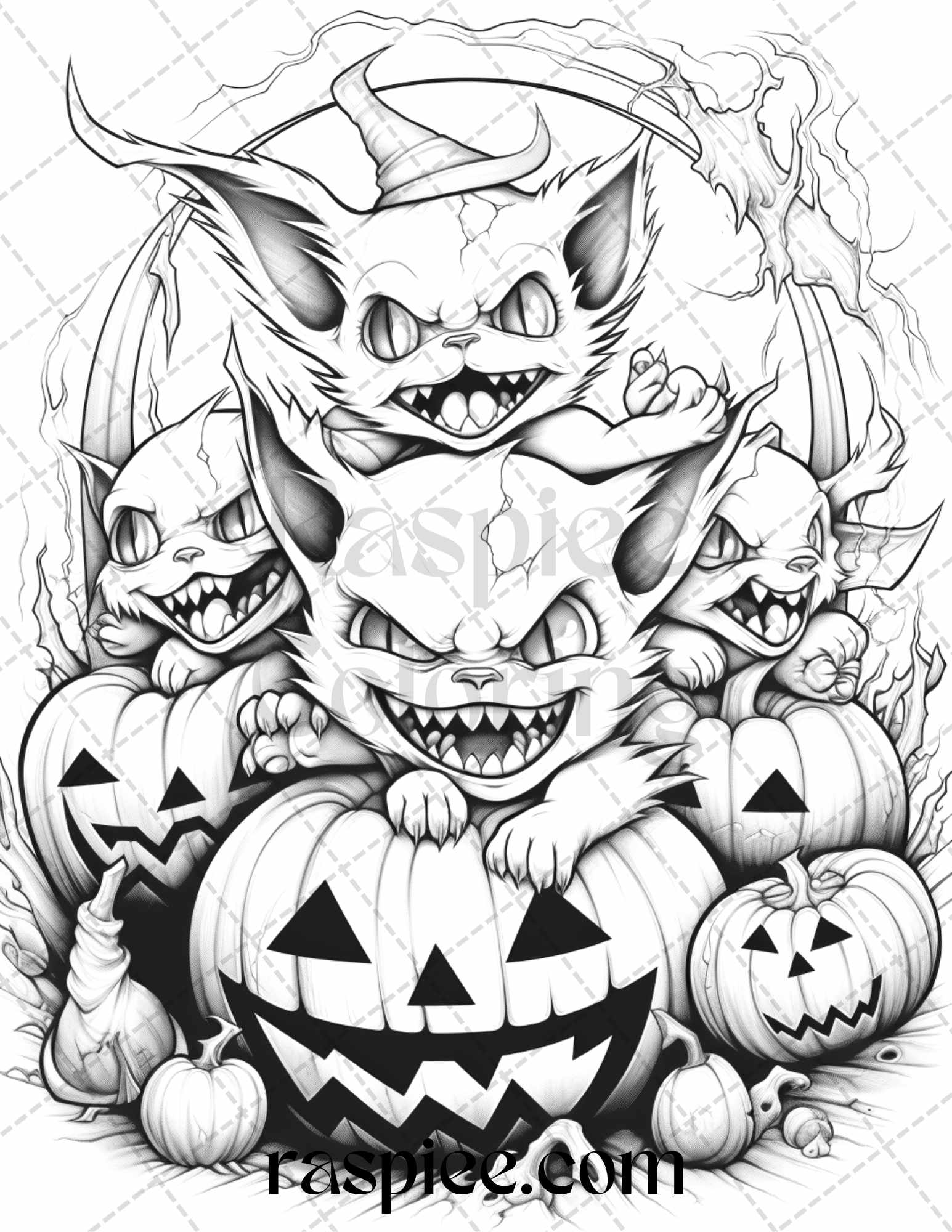 Halloween creepy kawaii grayscale coloring pages for adults and kid â coloring