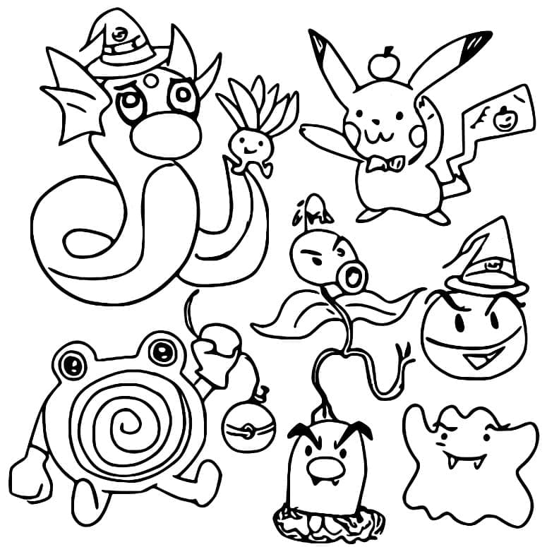 Cute halloween pokemon coloring page