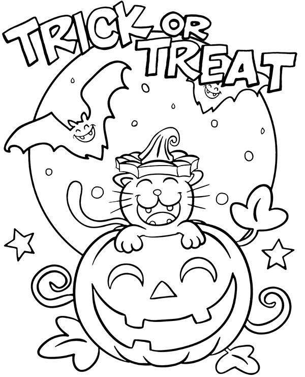 Trick or treat coloring page for halloween