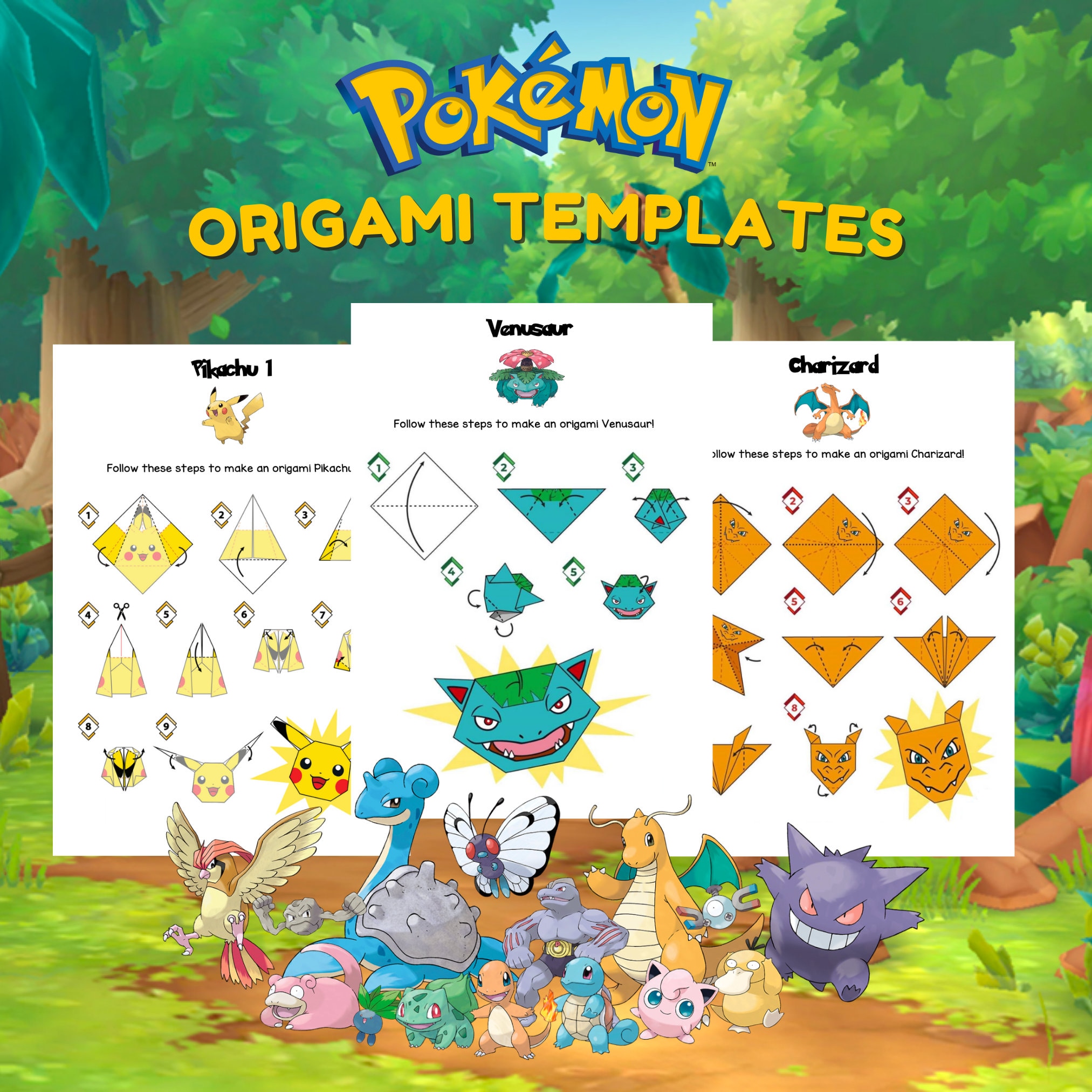 Pokemon origami paper templates pokemon party games pokemon party printable pokemon craft pokemon printables pokemon favours