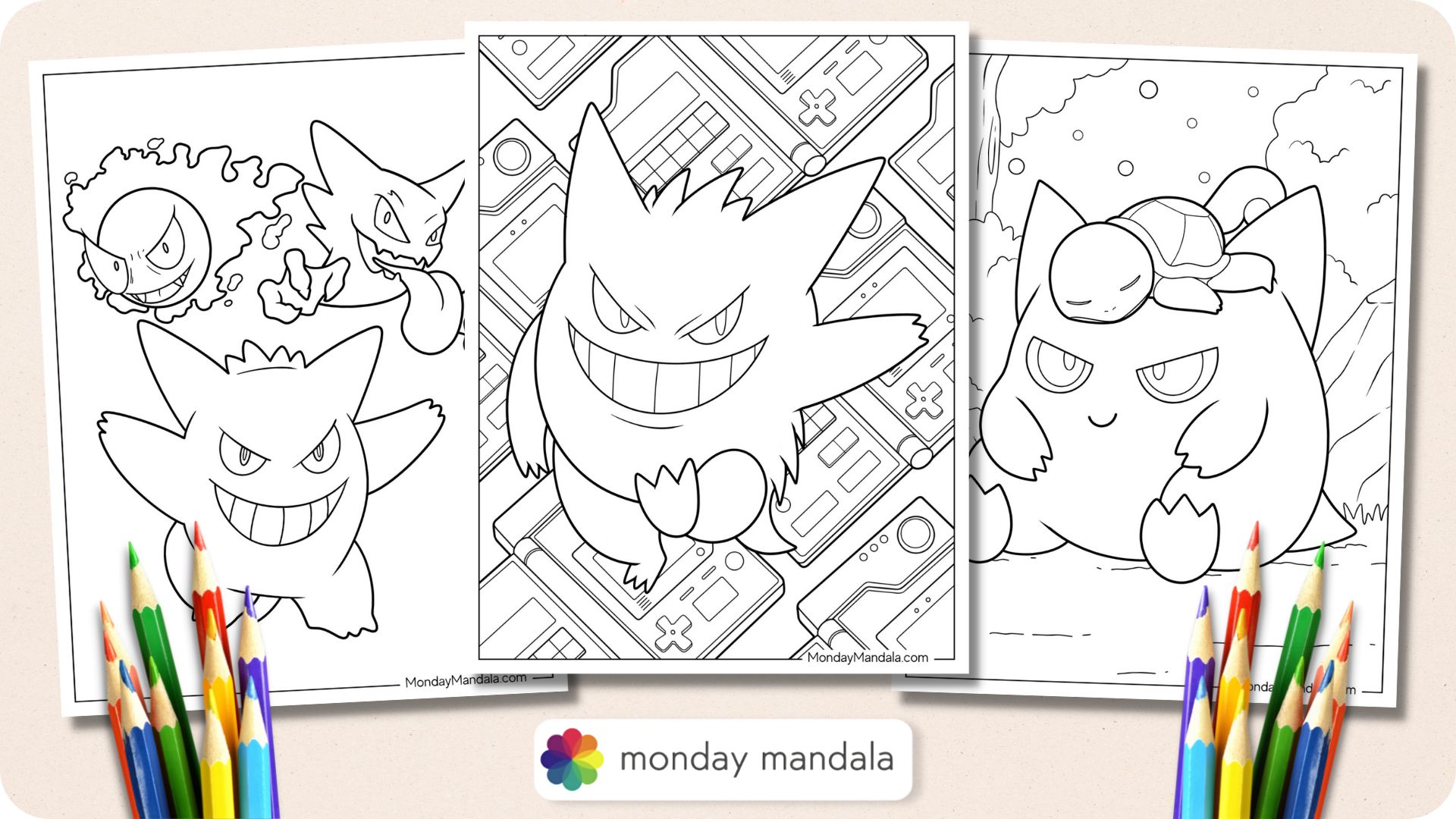 Gengar coloring pages free pdf printables