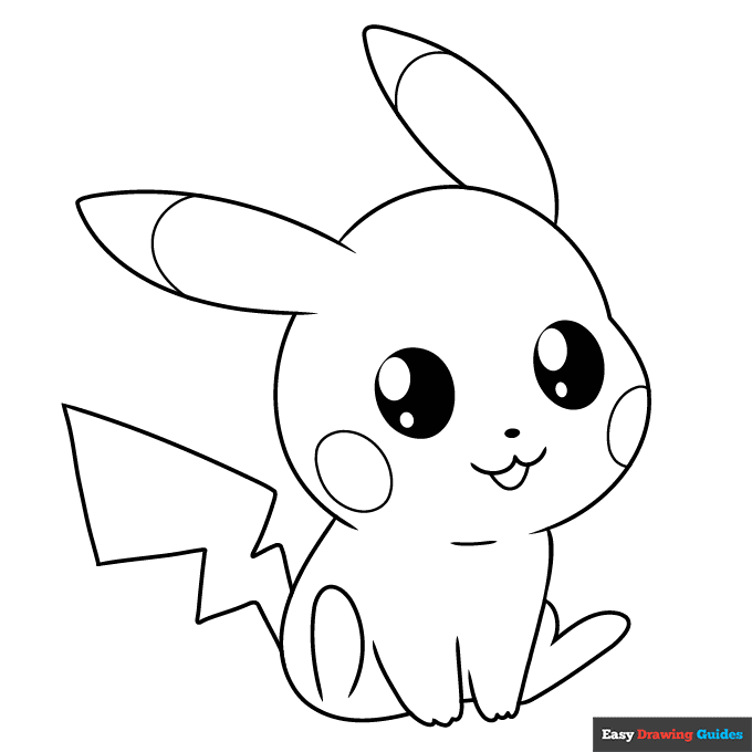 Cute chibi pikachu pokãmon coloring page easy drawing guides