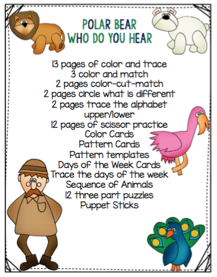 Polar bear what do you hear book unit preschool printables