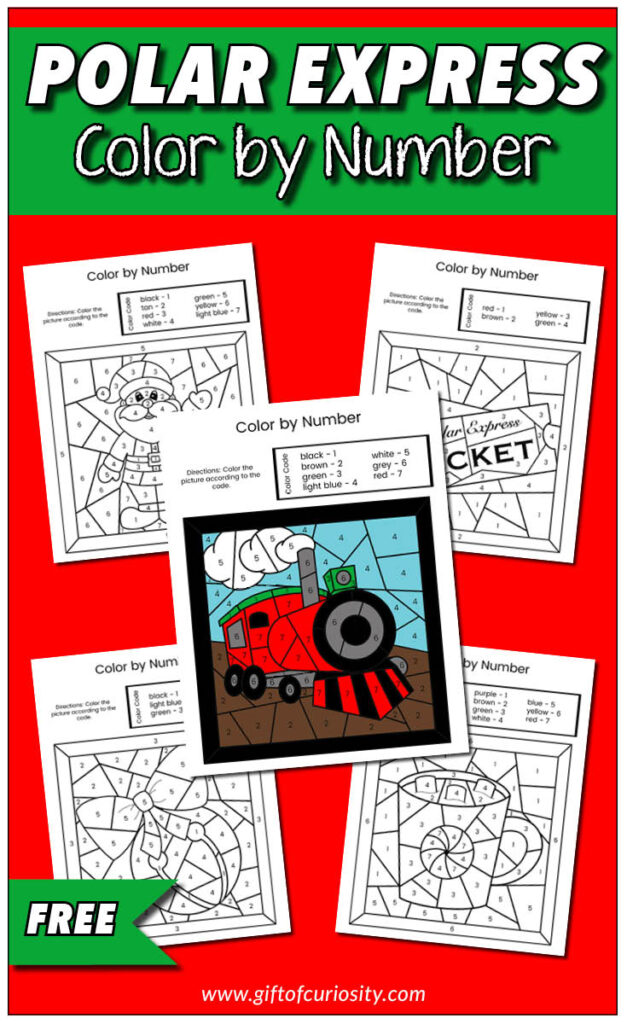 Polar express printables free color by number pack for christmas