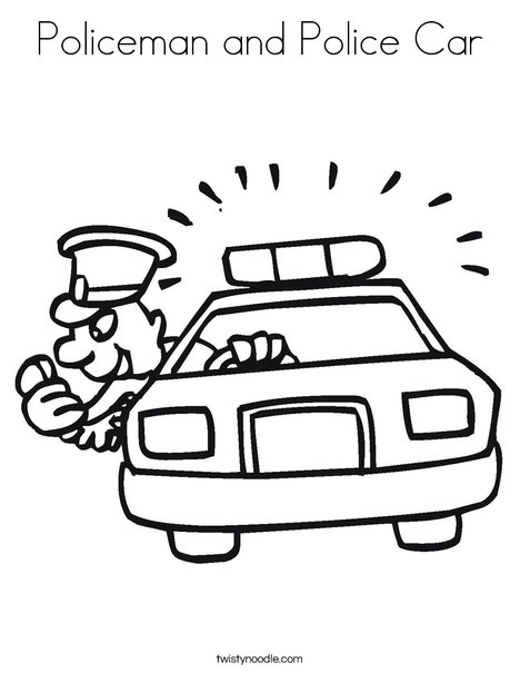 Policeman and police car coloring page