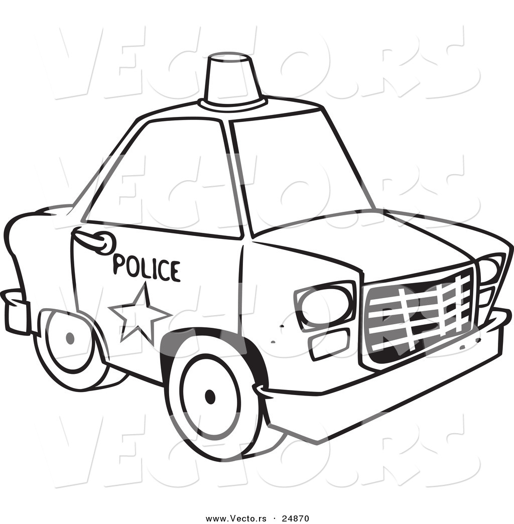 R of a cartoon police car with a siren cone on the roof