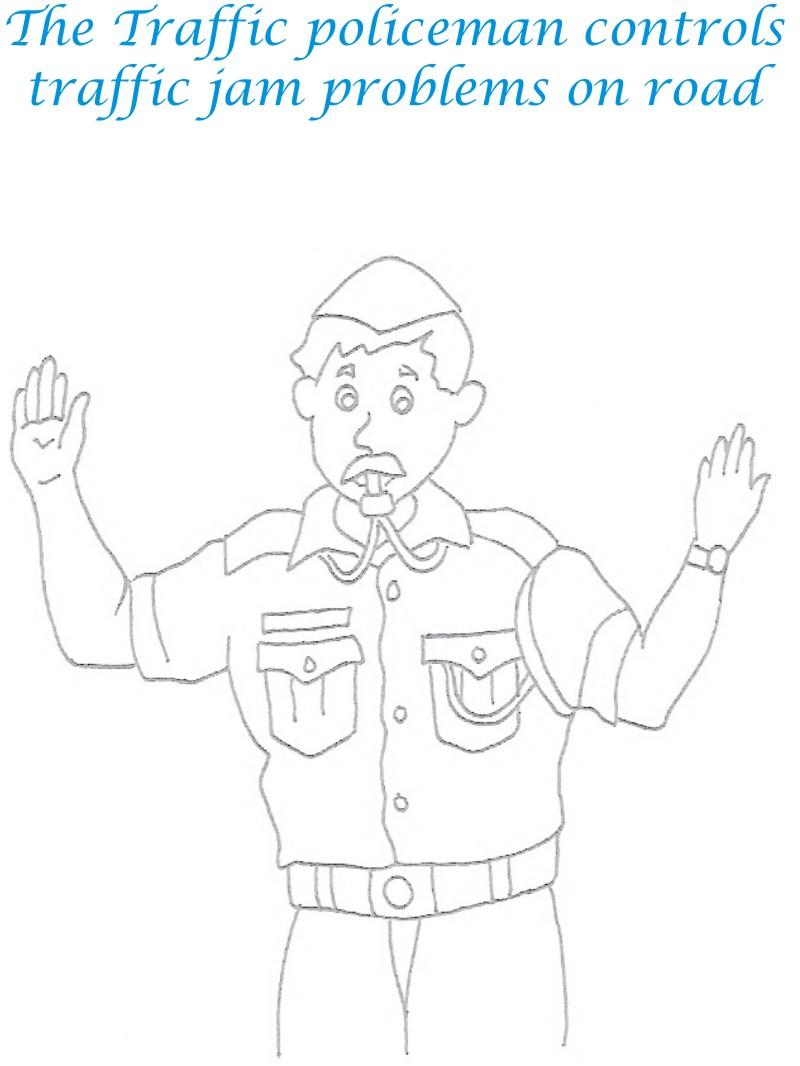 Traffic policeman coloring printable page for kids