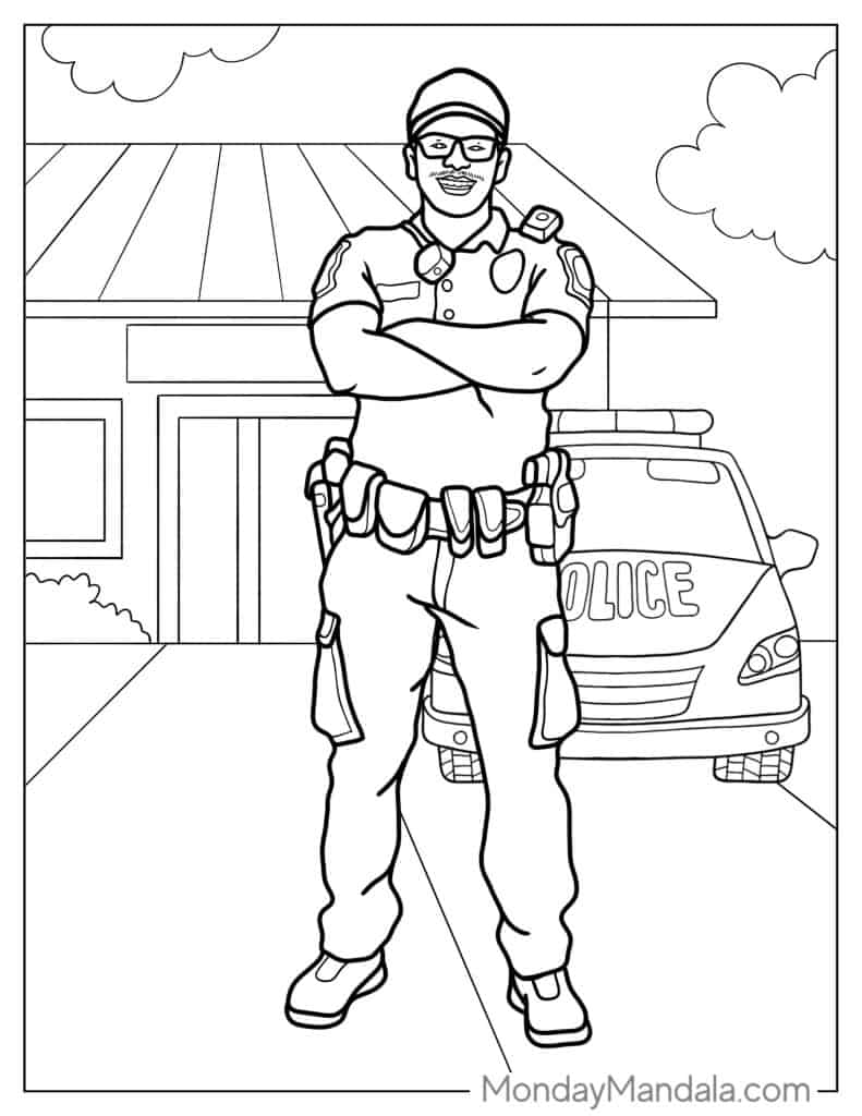 Police coloring pages free pdf printables