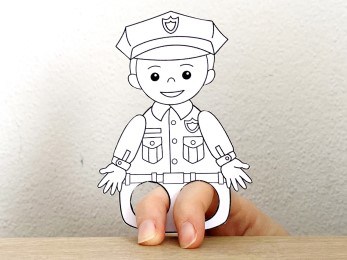 Police officer finger puppet printable coloring