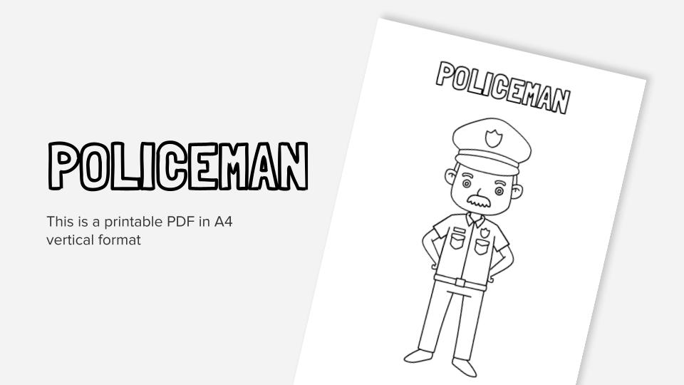 Printable coloring worksheets about policemen in pdf format