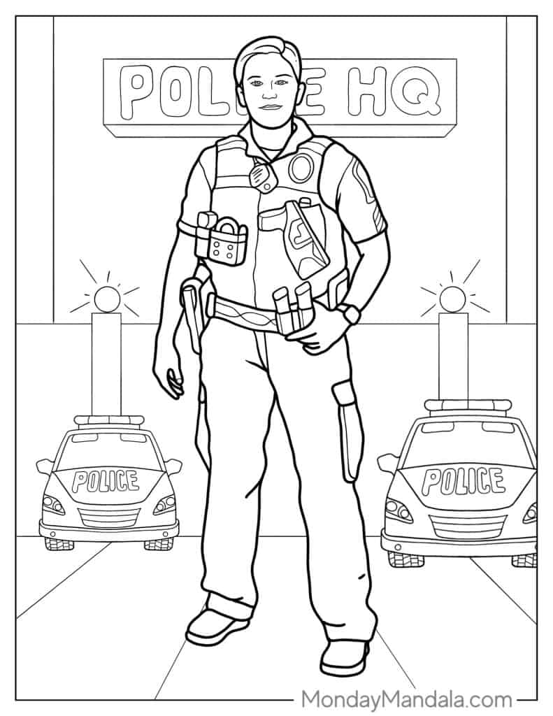 Police coloring pages free pdf printables