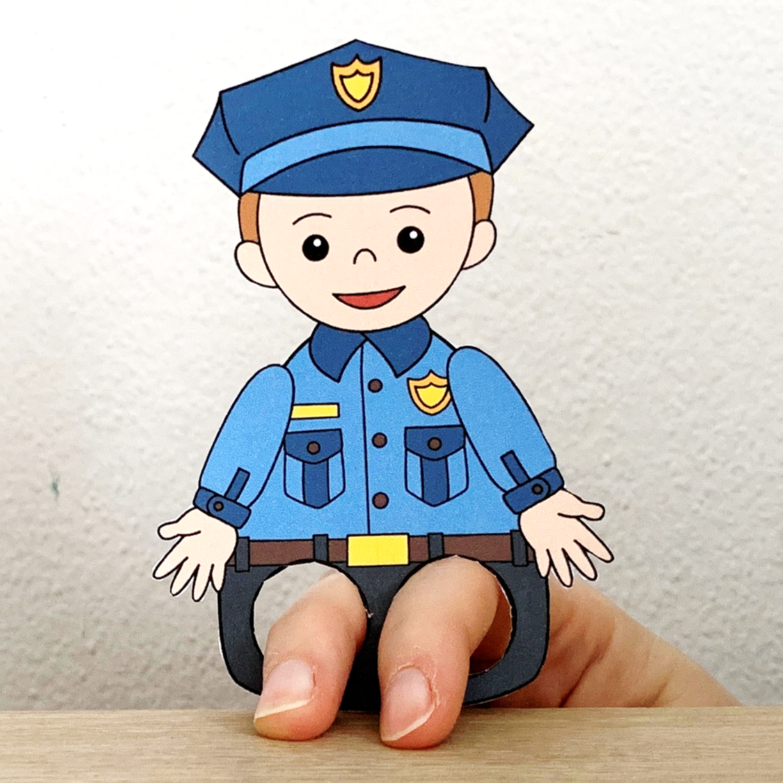 Police officer finger puppet printable career day coloring paper craft activity made by teachers