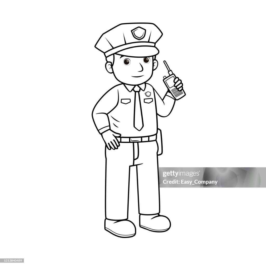 Vector illustration of policeman isolated on white background for kids coloring book high