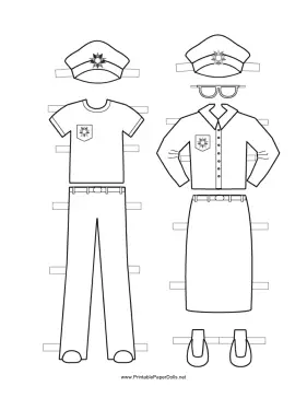 Policewoman paper doll outfits to color