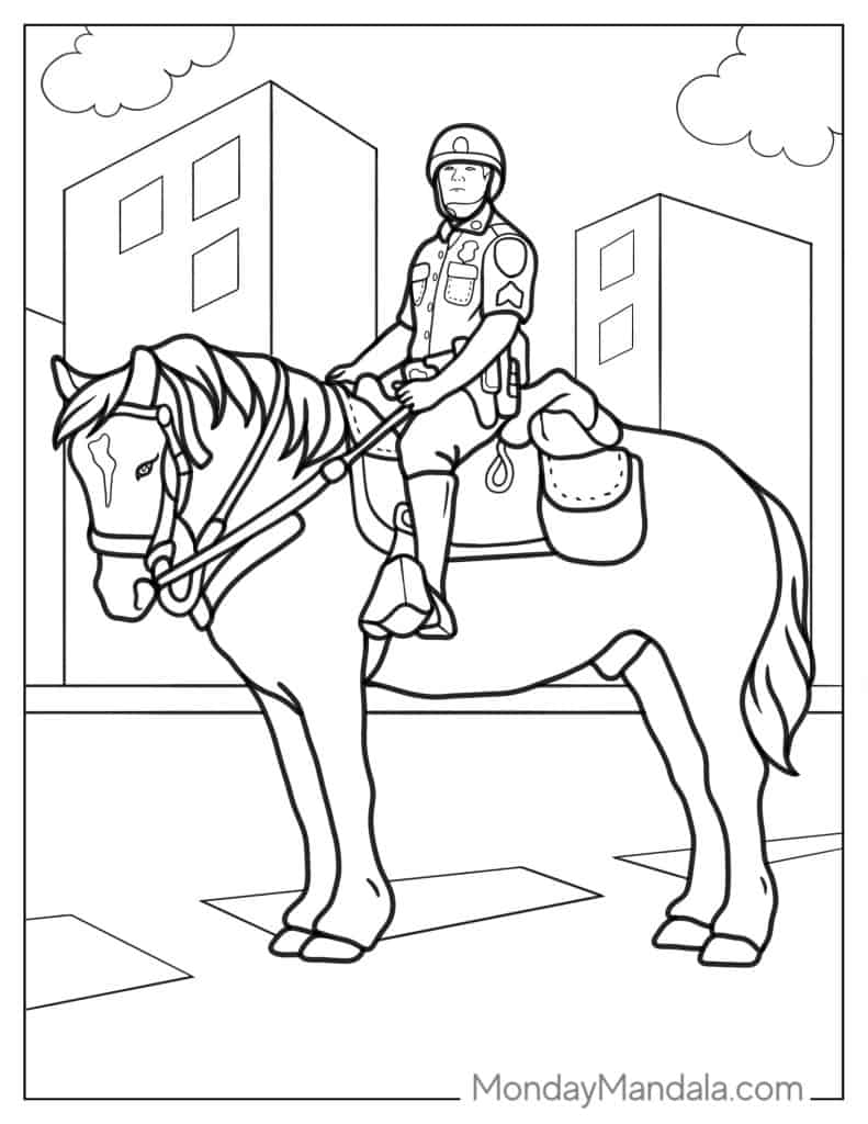 Police coloring pages free pdf printables