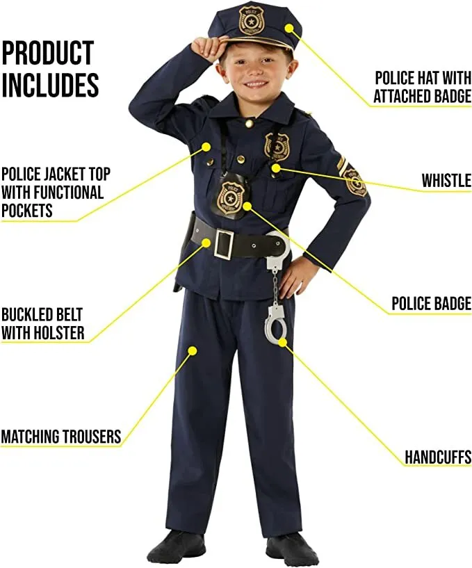 Kids police officer costume toys boys girl policeman cop uniform halloween