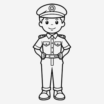 Premium photo simple kids coloring page full body shot of a cute policeman with simple outline