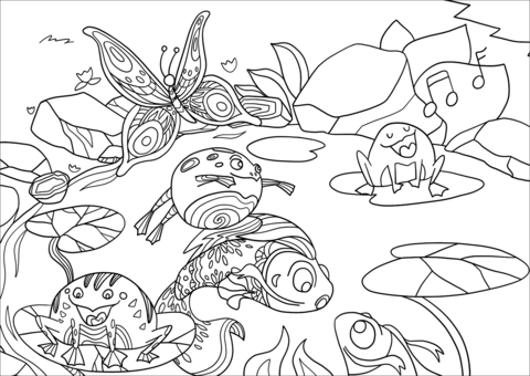 Life in a pond coloring page free printable coloring pages