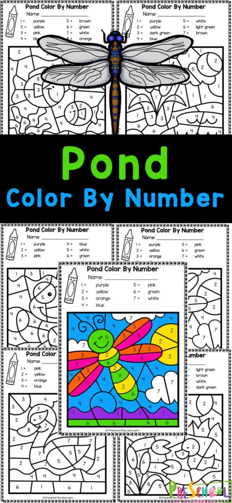 Free printable pond animals color by number worksheets