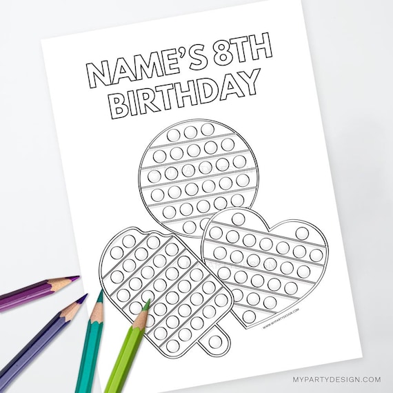 Pop party coloring page fidget birthday activity tween girl or boy party decor instant download printable editable pdf