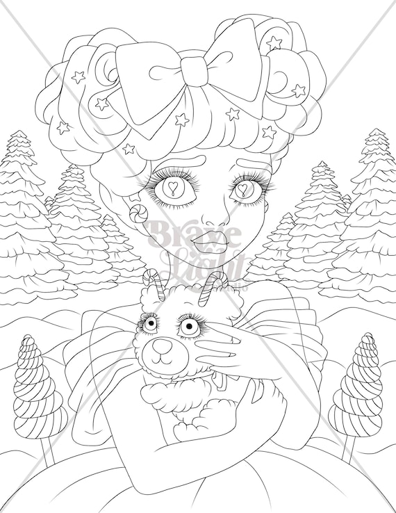 Coloring page x digital download printable adult children craft activity bravelight studio winter cute pop surrealism lowbrow art download now