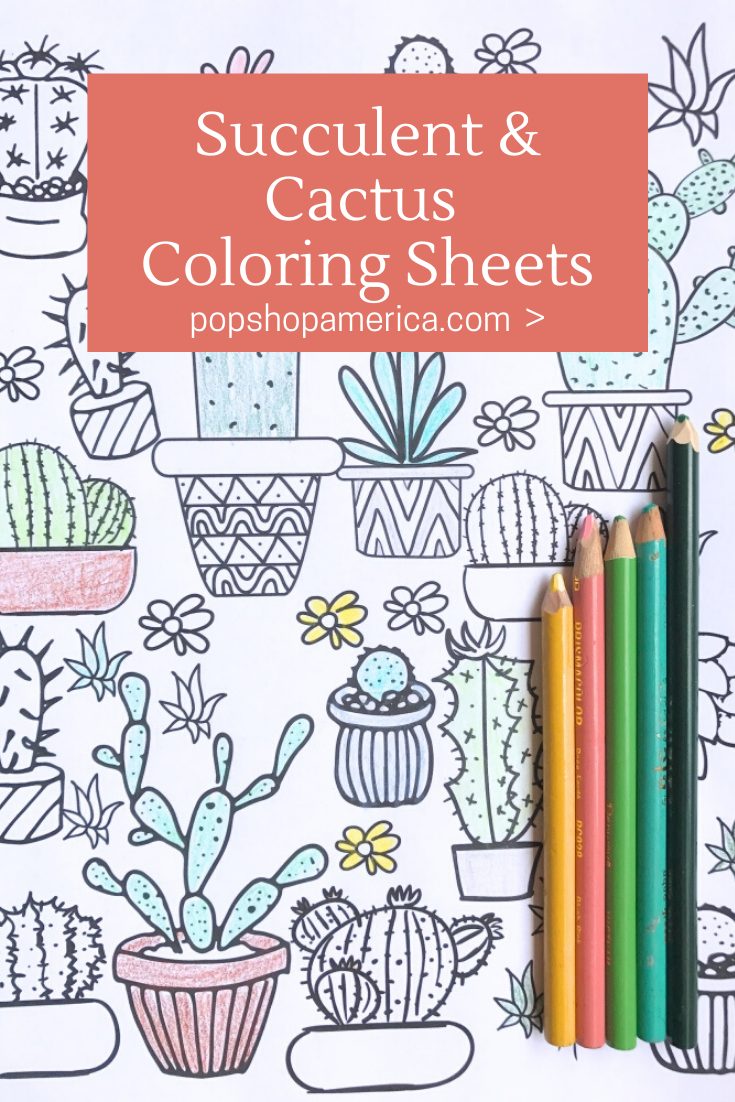 Cactus and succulent printable adult coloring pages