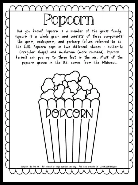 Popcorn coloring page with fun facts free printable â the art kit