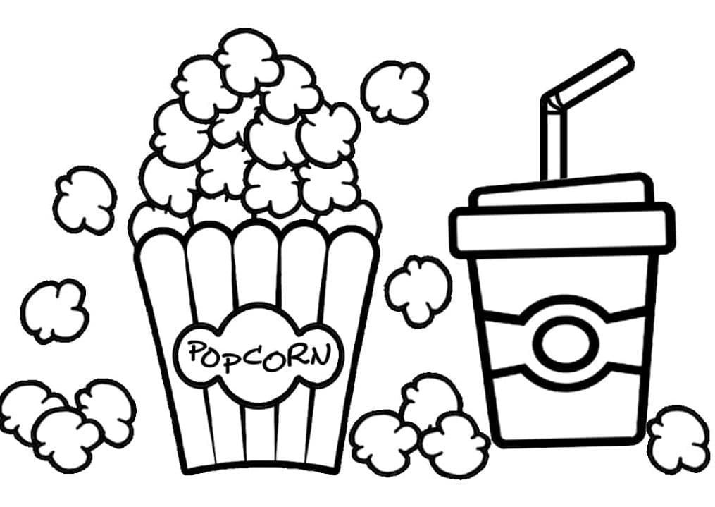 Popcorn and drink coloring page