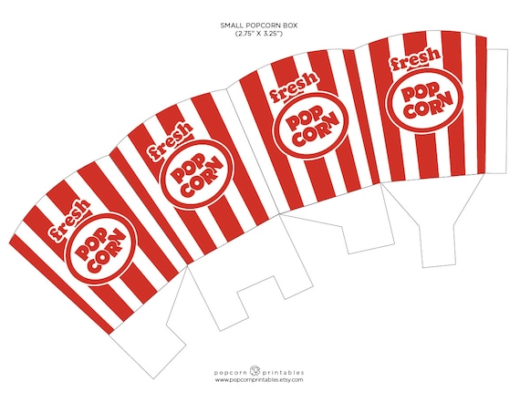Popcorn box printable instant download pdf carnival popcorn red white stripes diy old fashioned retro popcorn party movie night