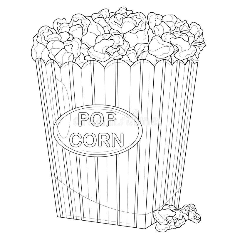 Popcorn in a boxcoloring book antistress for children and adults illustration isolated on white background stock vector