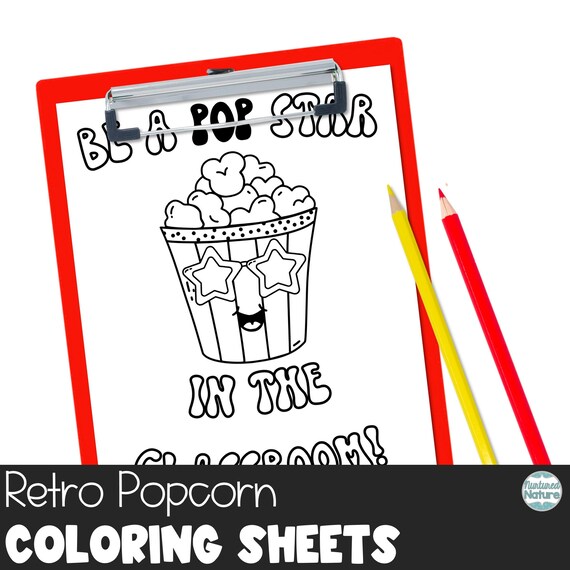 Back to school coloring pages for kids groovy retro classroom theme popcorn printable first day of school activities digital download