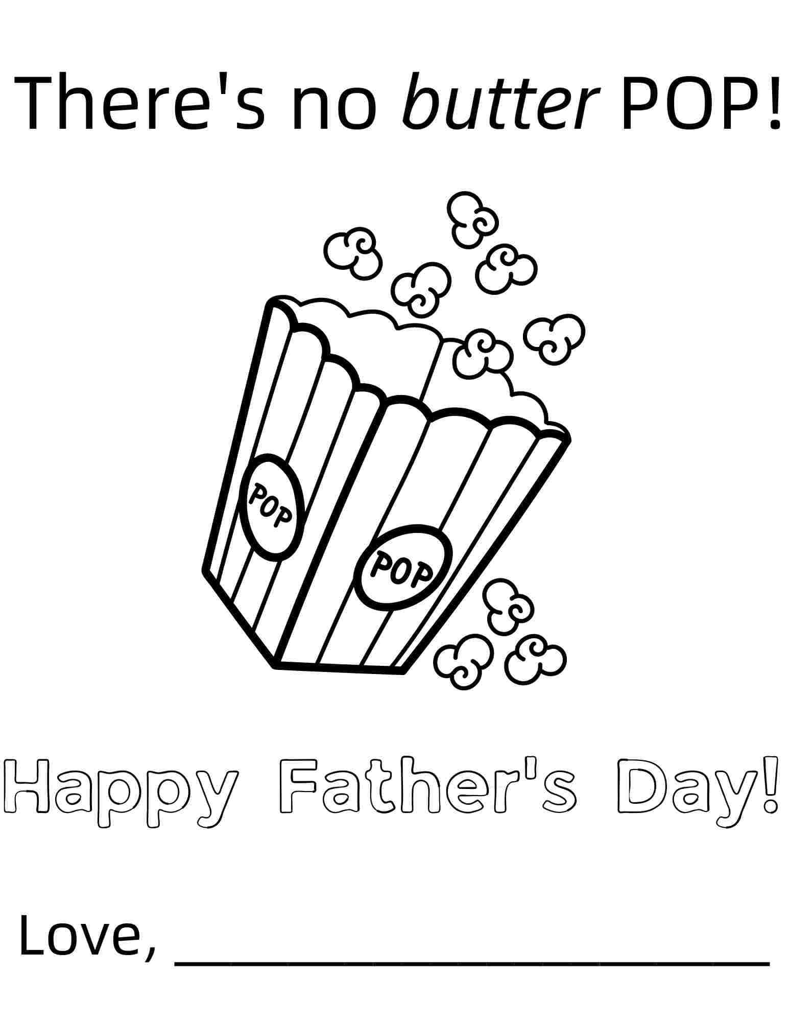 Fathers day printable coloring page pop popcorn no better pop no butter pop dad gift grandpa gift instant digital download