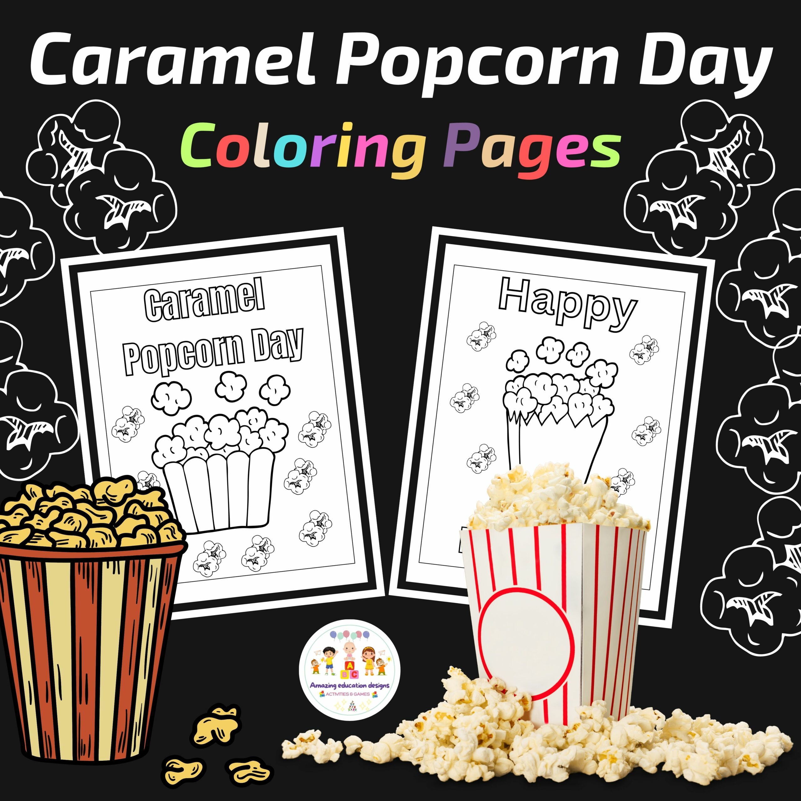 Caramel popcorn day coloring pages activities worksheet made by teachers