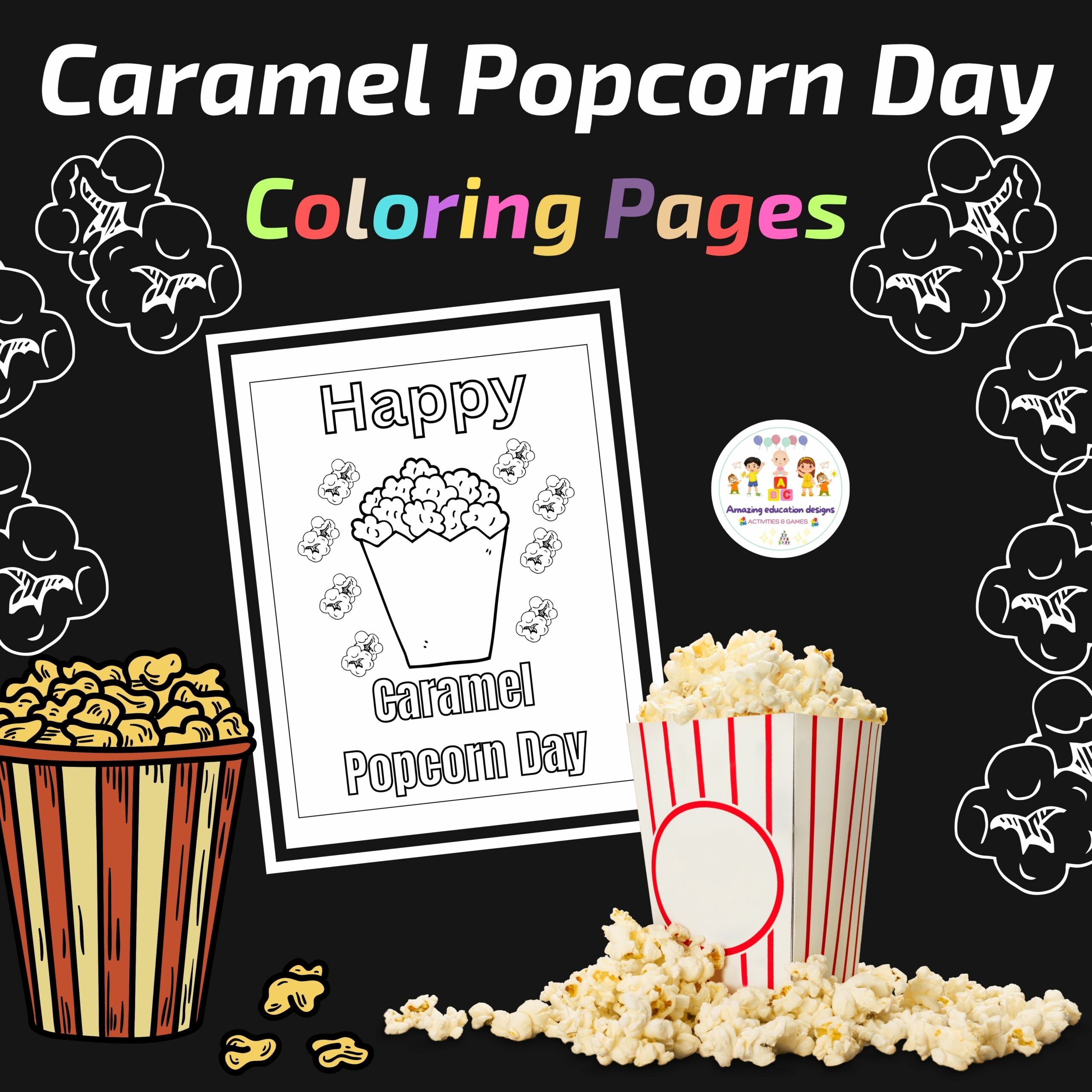 Caramel popcorn day coloring pages activities worksheet made by teachers