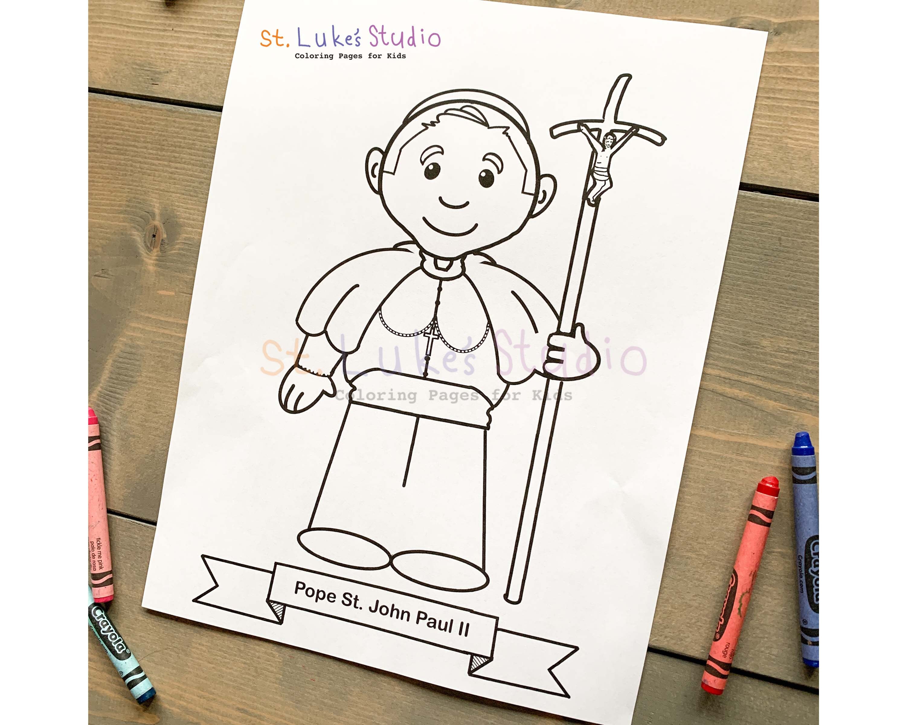 Saint pope john paul ii coloring page for catholic kids digital download print yourself and color