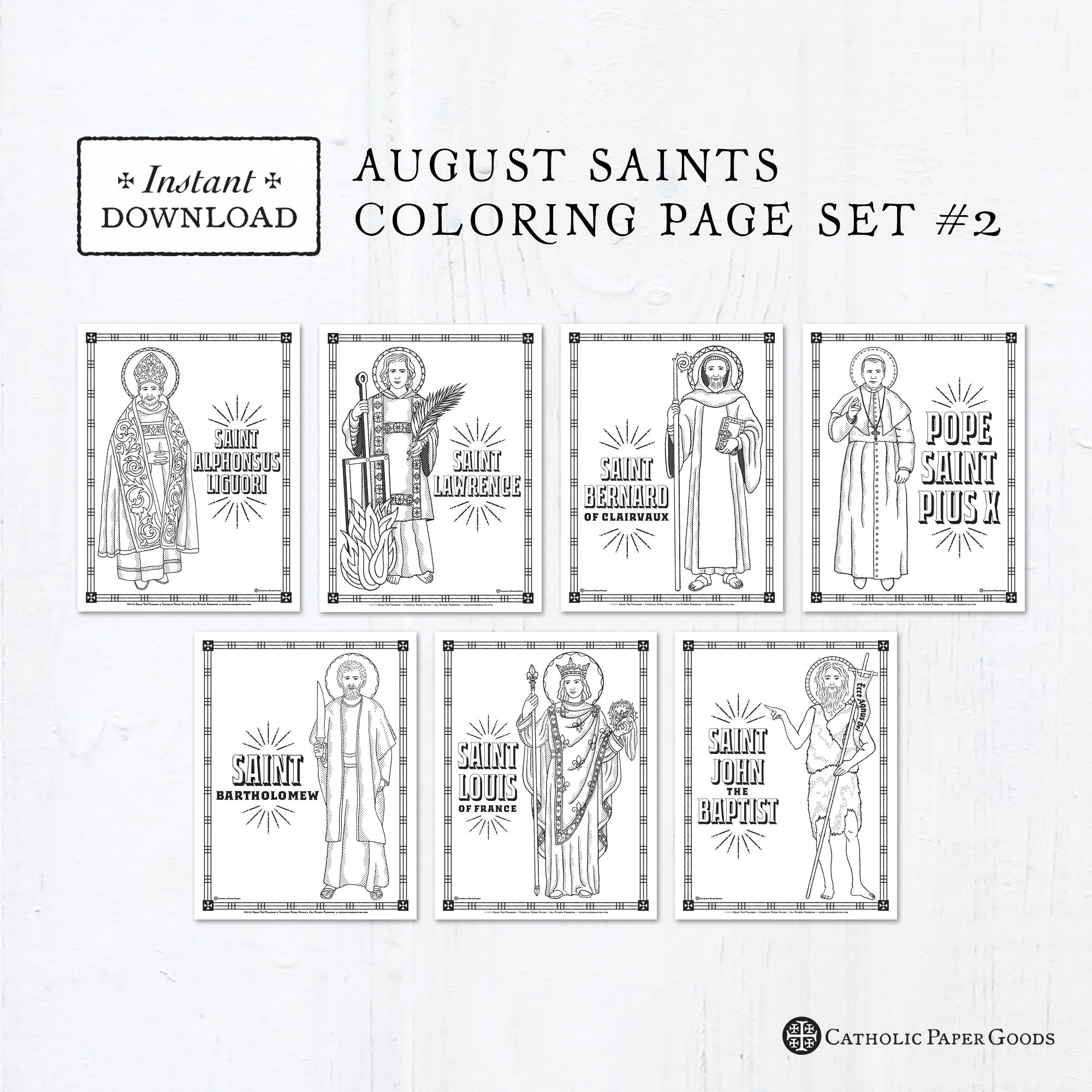 Catholic coloring pages august saints set bundle of catholic saints printable coloring pages digital pdf download