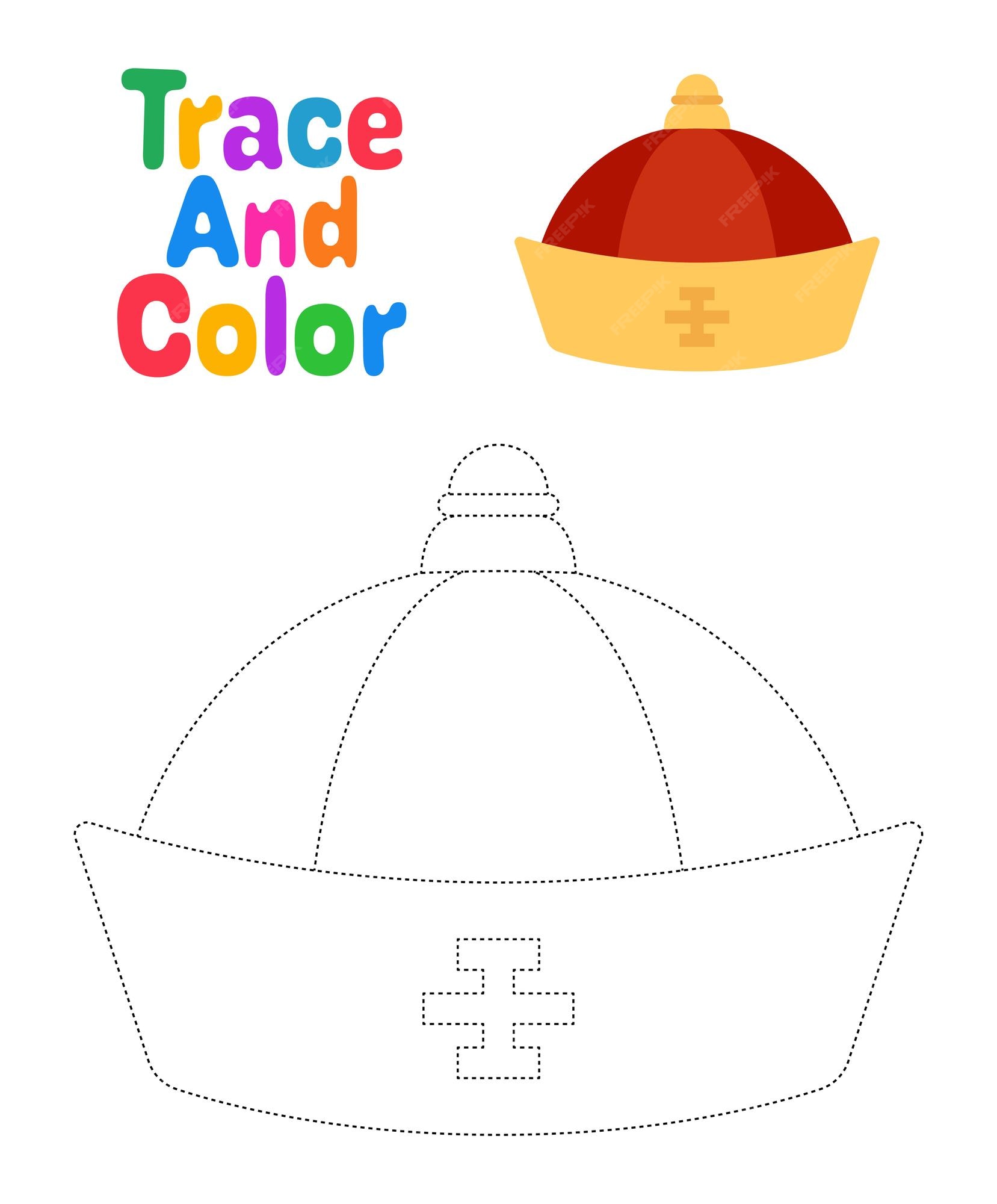 Premium vector chinese hat tracing worksheet for kids