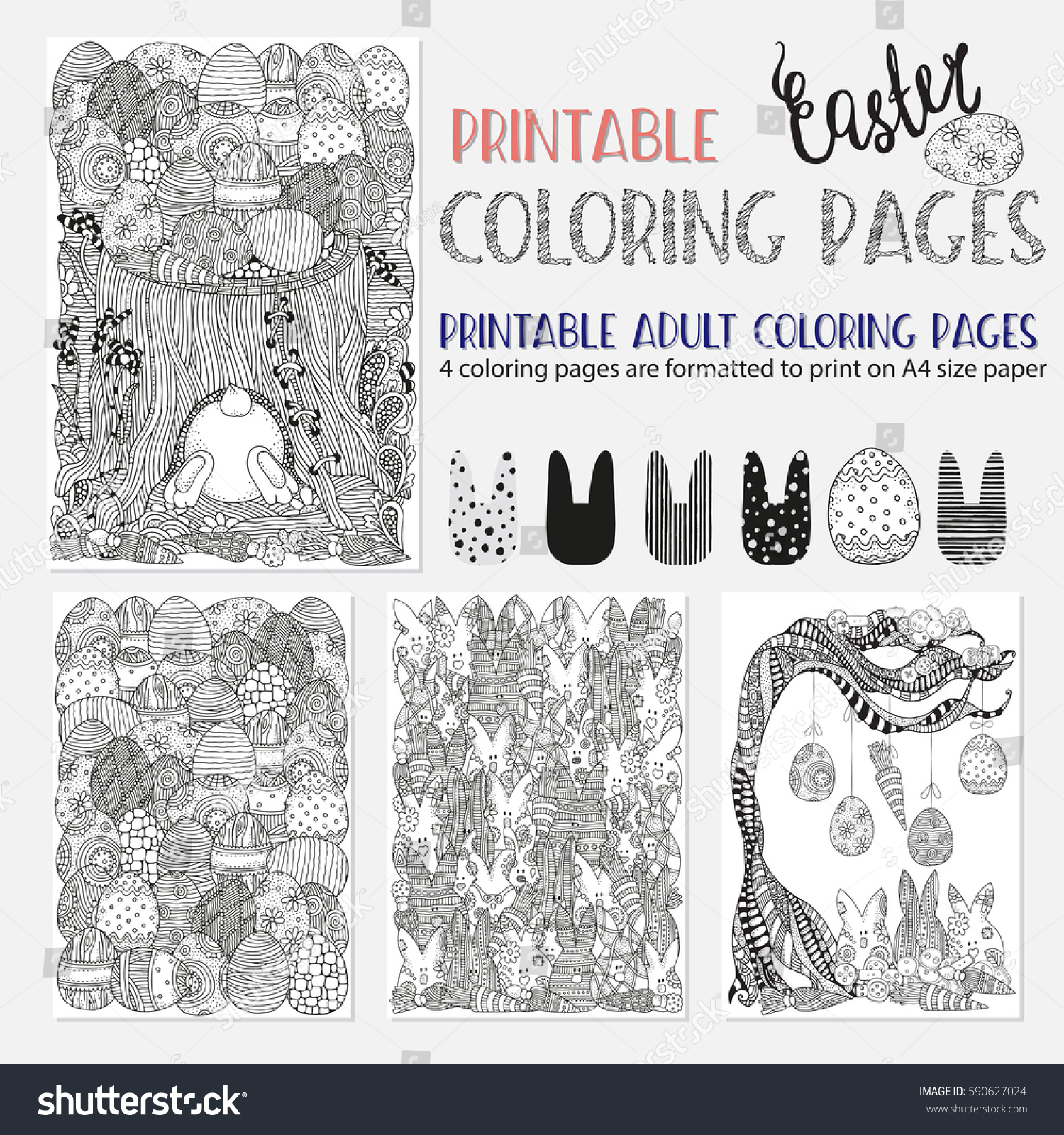 Set ester coloring book pages adult stock vector royalty free