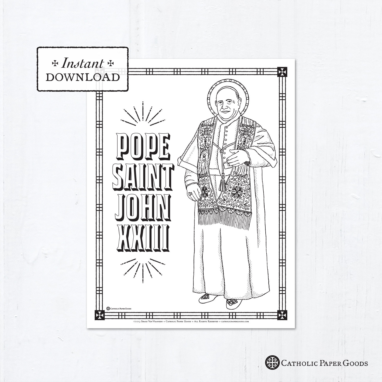 Catholic coloring page pope saint john xxiii catholic saints printable coloring page digital pdf