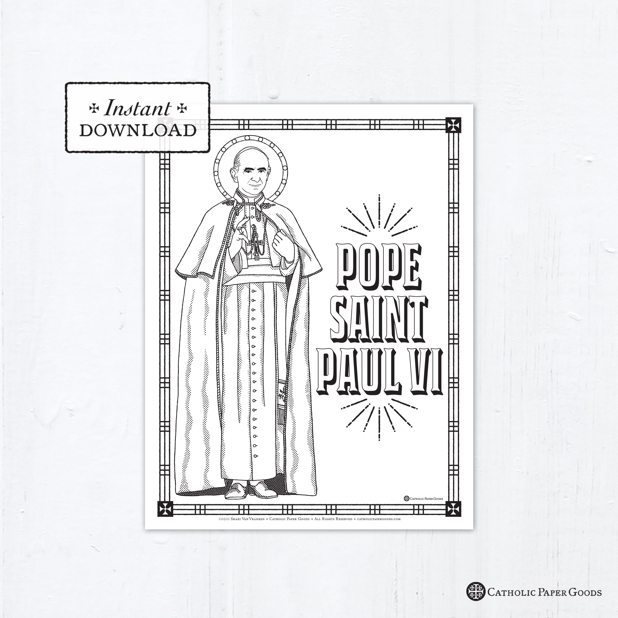 Catholic coloring page pope saint paul vi catholic saints printable coloring page digital pdf