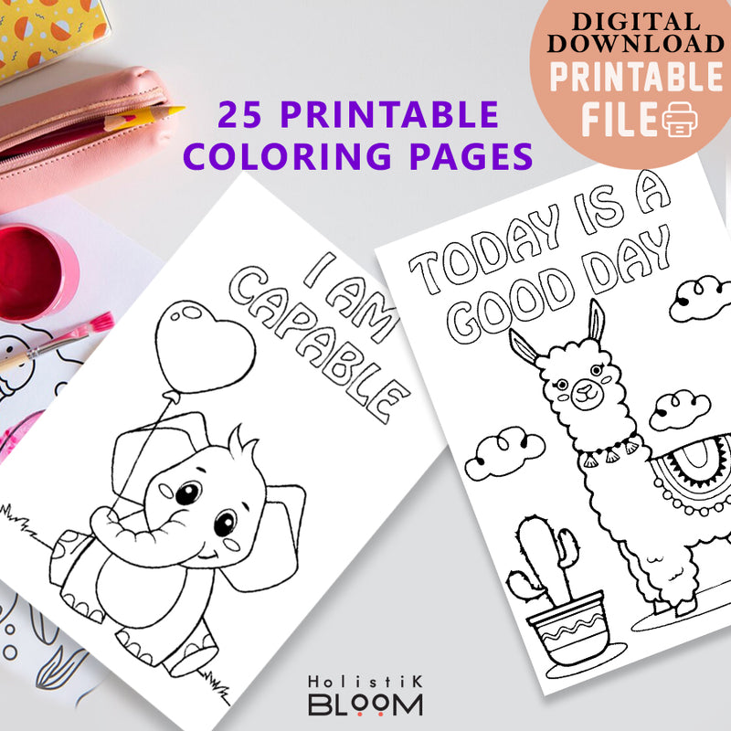 Printable coloring book for kids cute animals with positive affirmat â holistik bloom